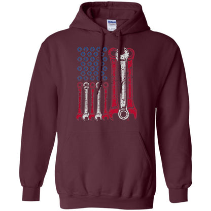 Mechanic T-shirt Usa Red White Blue American Flag Maroon