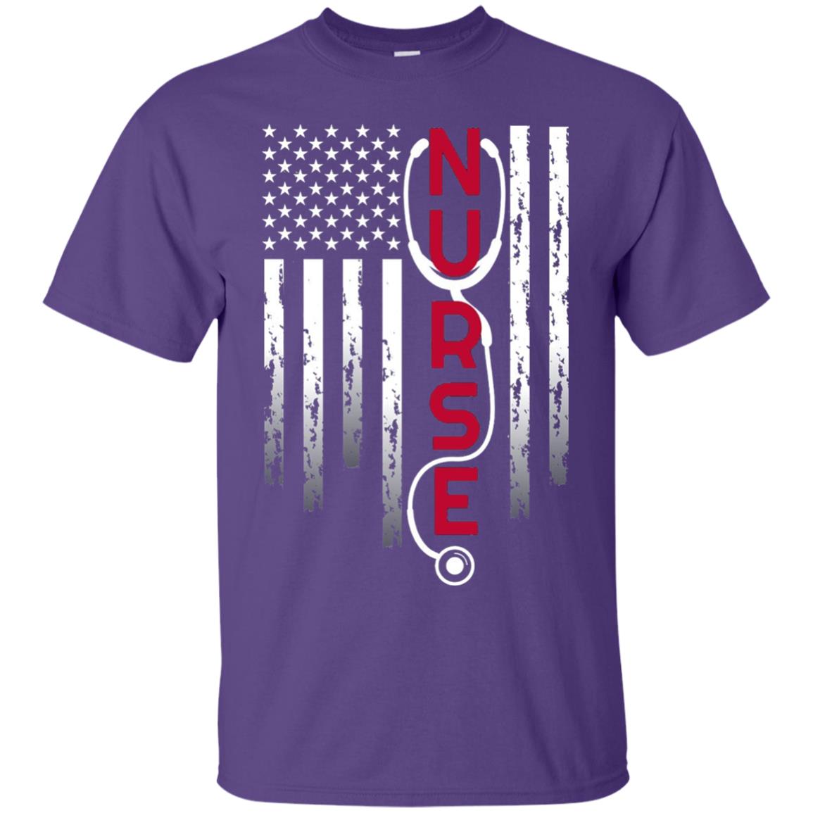 Patriotic Nurse With Flag T-shirt Stethoscope For Rn Lpn Purple
