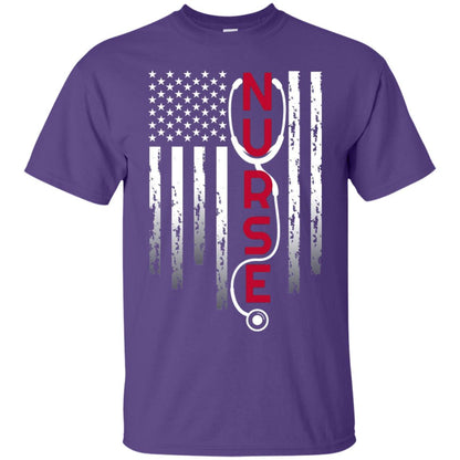 Patriotic Nurse With Flag T-shirt Stethoscope For Rn Lpn Purple