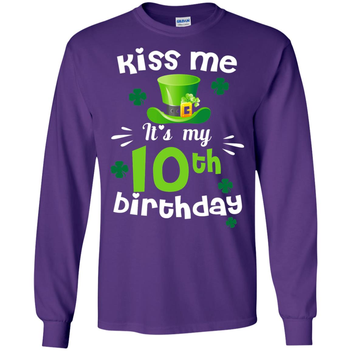 Kiss Me It_s My 10th Birthday Patrick_s Day T-shirt Purple