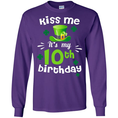 Kiss Me It_s My 10th Birthday Patrick_s Day T-shirt Purple
