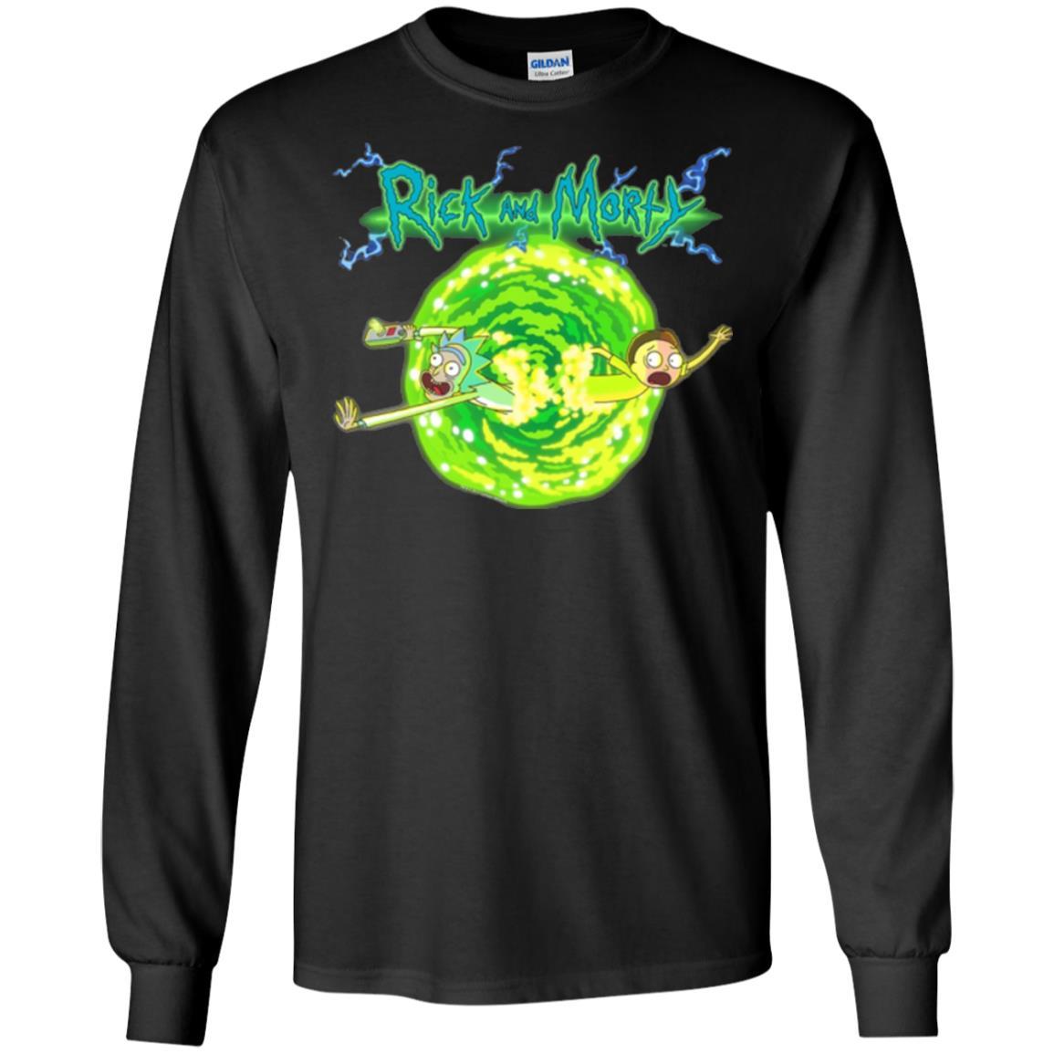 Rick Morty T-shirt Portal Glow Lightning Logo Black
