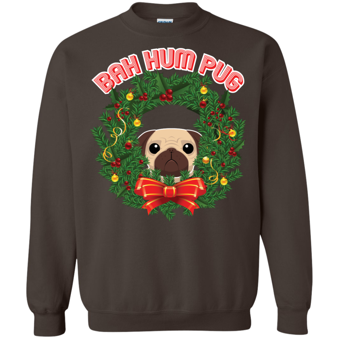 Christmas T-Shirt Bah Hum Pug Dark Chocolate