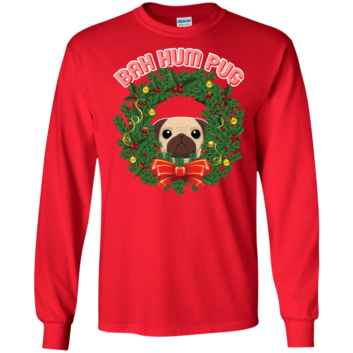 Christmas T-Shirt Bah Hum Pug Red