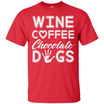 Wine Coffee Chocolate Dogs Family T-shirt Red