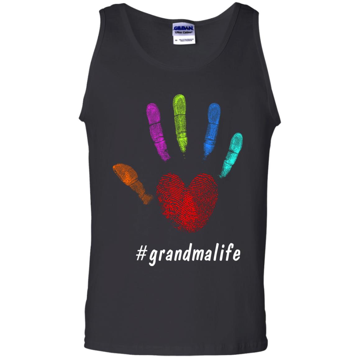 Grandma Life Fingerprint Heart Hand Grandmom Grandmother Shirt Black
