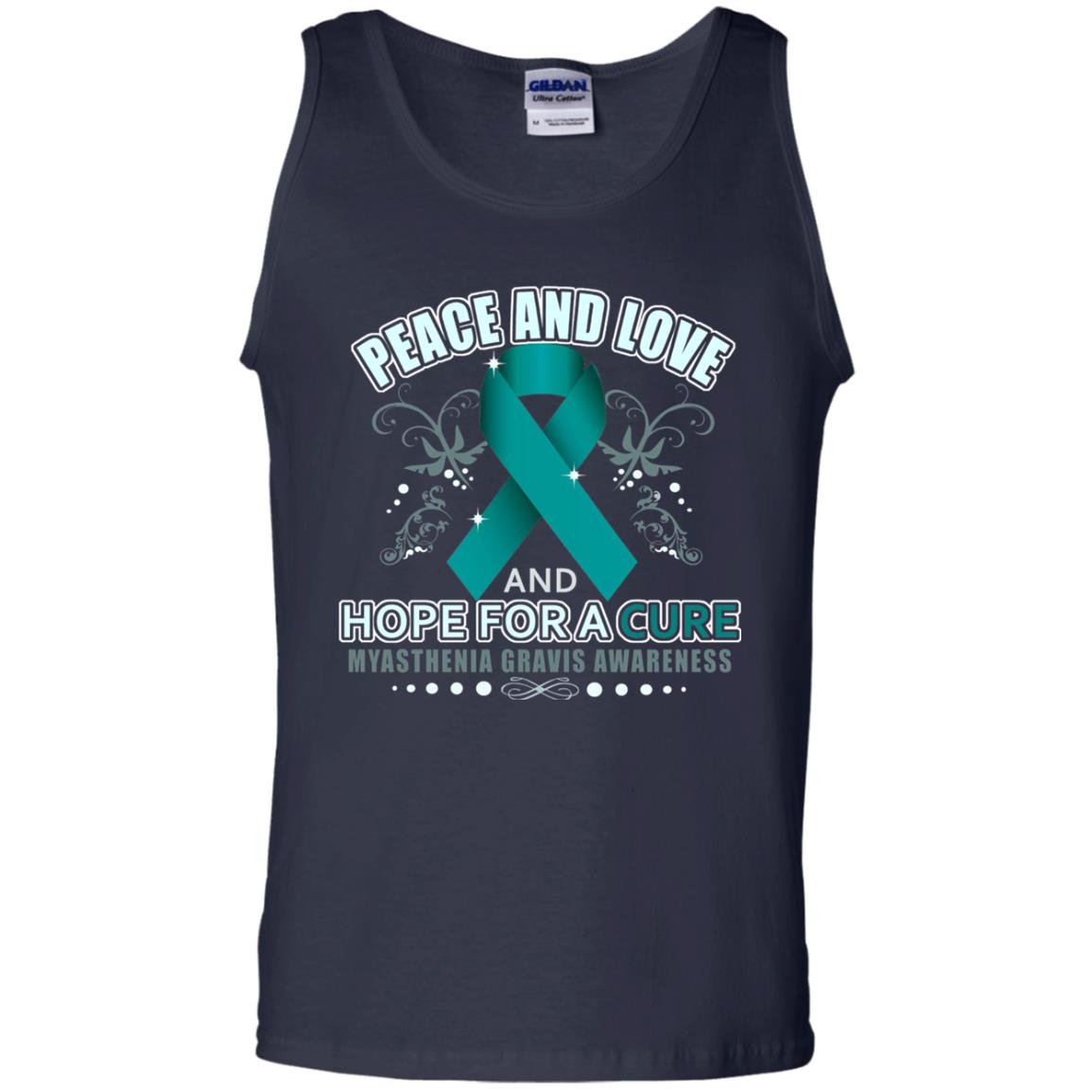 Myasthenia Gravis Awareness T-shirt Peace Love And Hope Navy