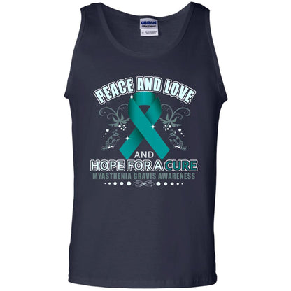 Myasthenia Gravis Awareness T-shirt Peace Love And Hope Navy