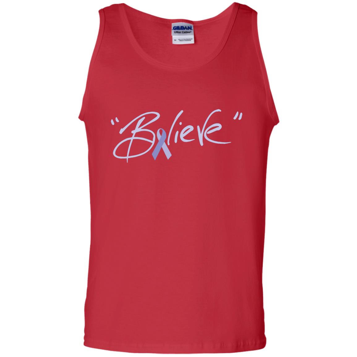 Esophageal And Stomach Cancer Awareness Shirt Periwinkle Blue Ribbon Believe Red
