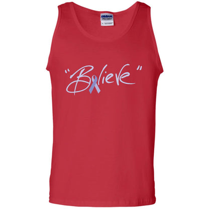 Esophageal And Stomach Cancer Awareness Shirt Periwinkle Blue Ribbon Believe Red