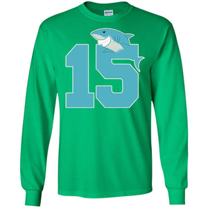15th Birthday Shark Party ShirtG240 Gildan LS Ultra Cotton T-Shirt