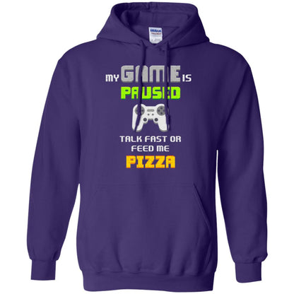 My Game Is Paused Talk Fast Or Feed Me Pizza Funny Gamer T-shirt Purple