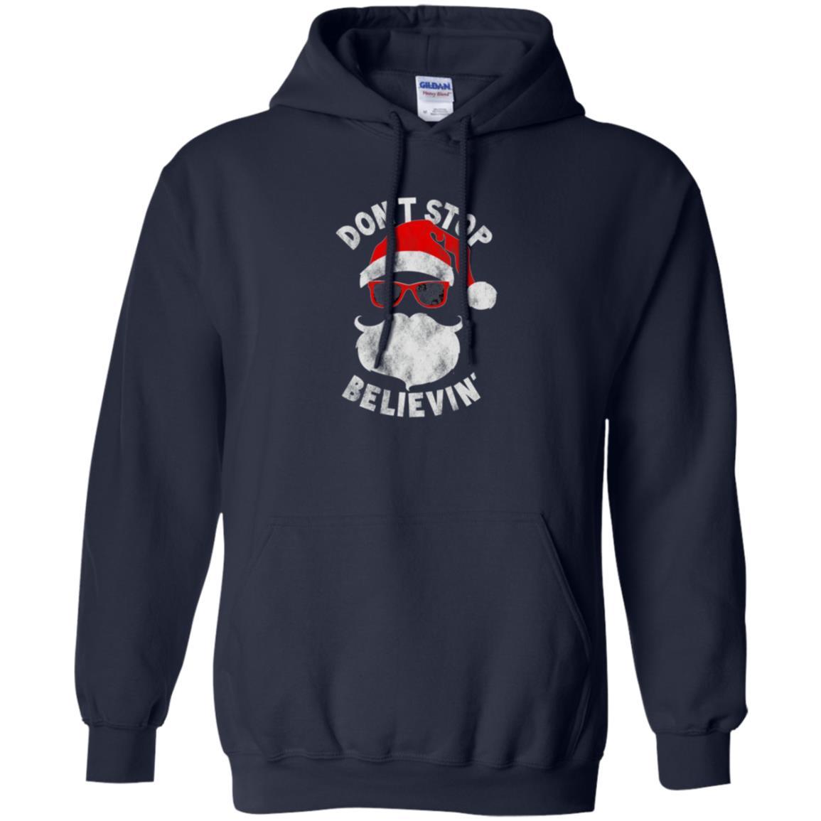 Christmas T-shirt Don't Stop Believing Cool Shades Santa Navy