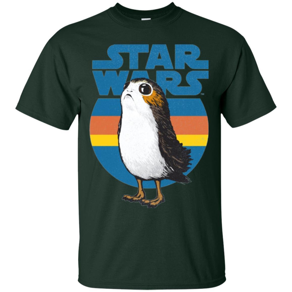 Film T-shirt Star Wars Last Jedi Porg Retro Stripes Logo Graphic Forest Green