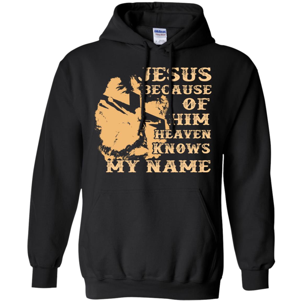 Jesus Because Of Him Heaven Knows My Name Christian ShirtG185 Gildan Pullover Hoodie 8 oz.