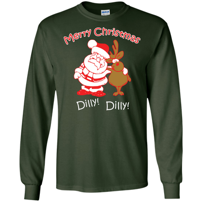 Christmas T-Shirt Merry Christmas Santa And Reindeer Dilly! Dilly! Forest Green