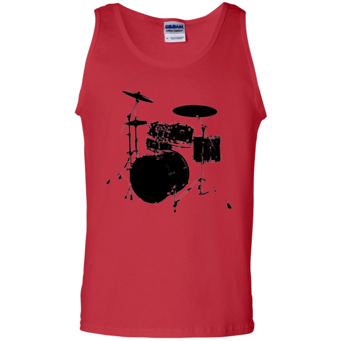 Drum Lovers T-shirt Drum Kit Stencil Print Red