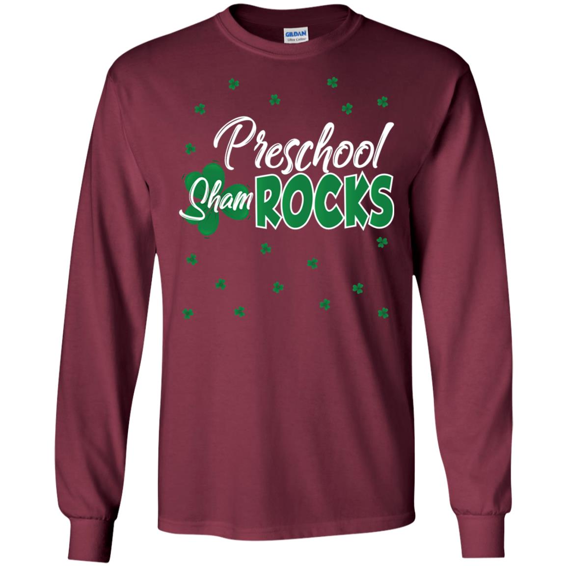 Preschool Shamrocks St. Patrick_s Day School T-shirt Maroon