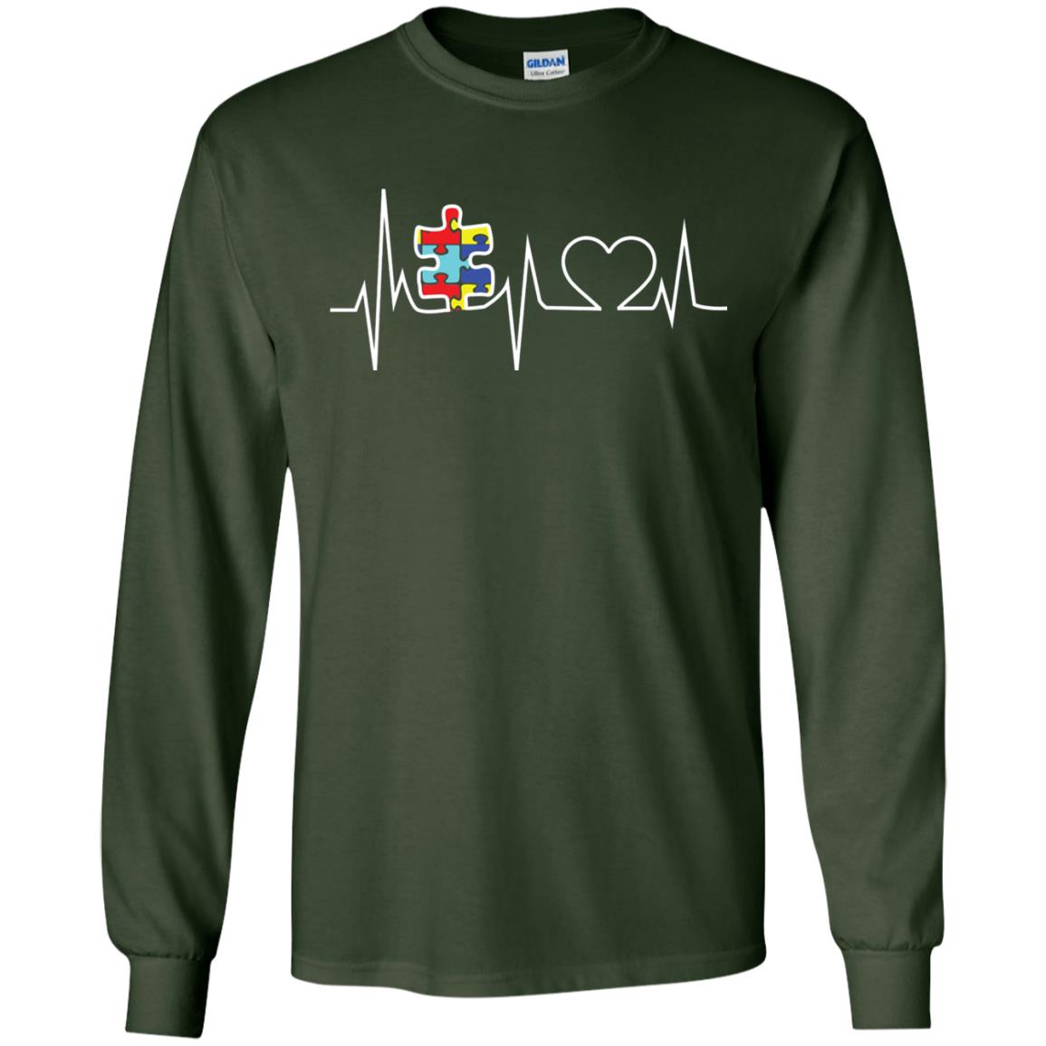 Autism Puzzle Heartbeat Autism Awareness Shirt Forest Green