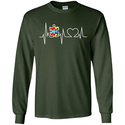 Autism Puzzle Heartbeat Autism Awareness Shirt Forest Green