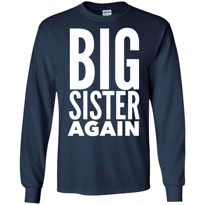 Big Sister Again Sibling Family T-shirt Navy