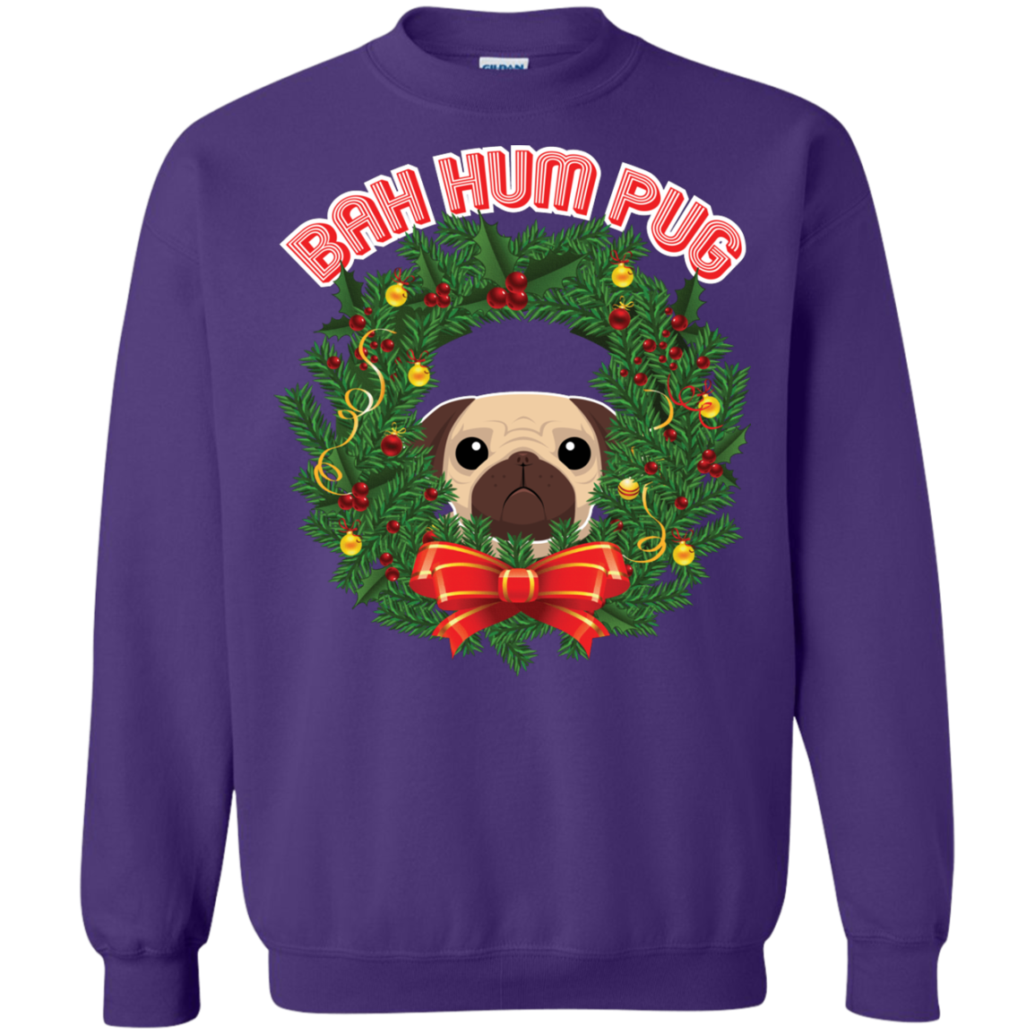 Christmas T-Shirt Bah Hum Pug Purple