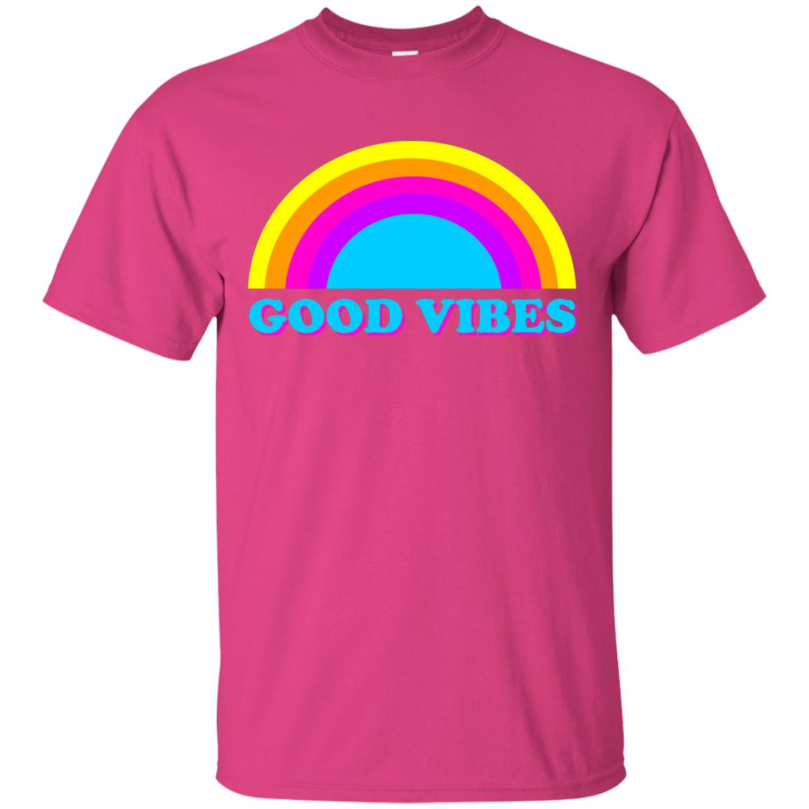 Rainbow Groovy Good Vibes T-shirt Heliconia