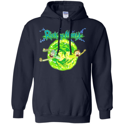 Rick Morty T-shirt Portal Glow Lightning Logo Navy
