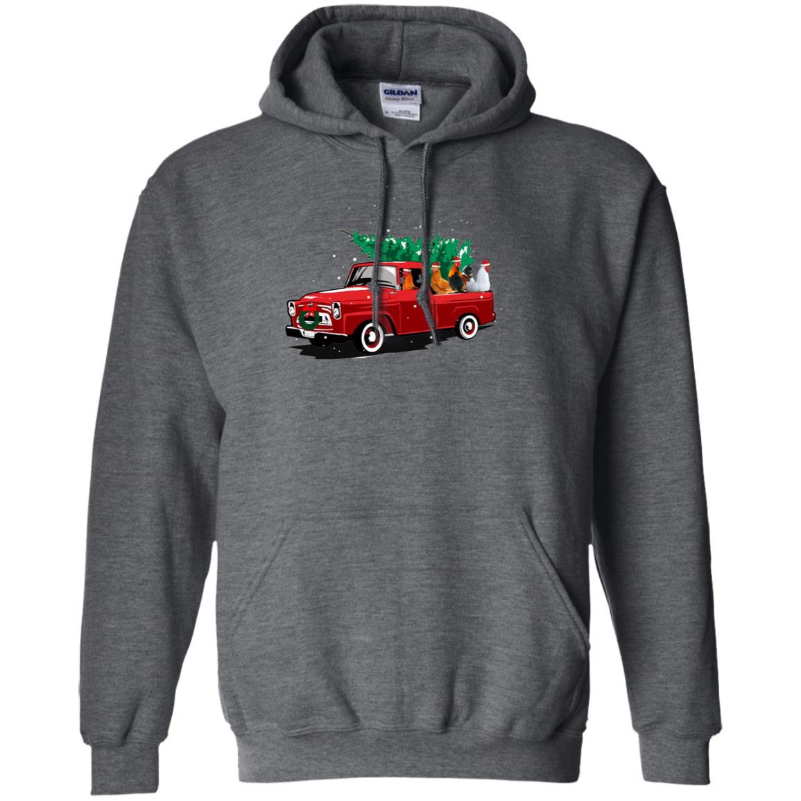 Chickens On Car Merry Christmas Gift Shirt For Mens Womens Dark Heather