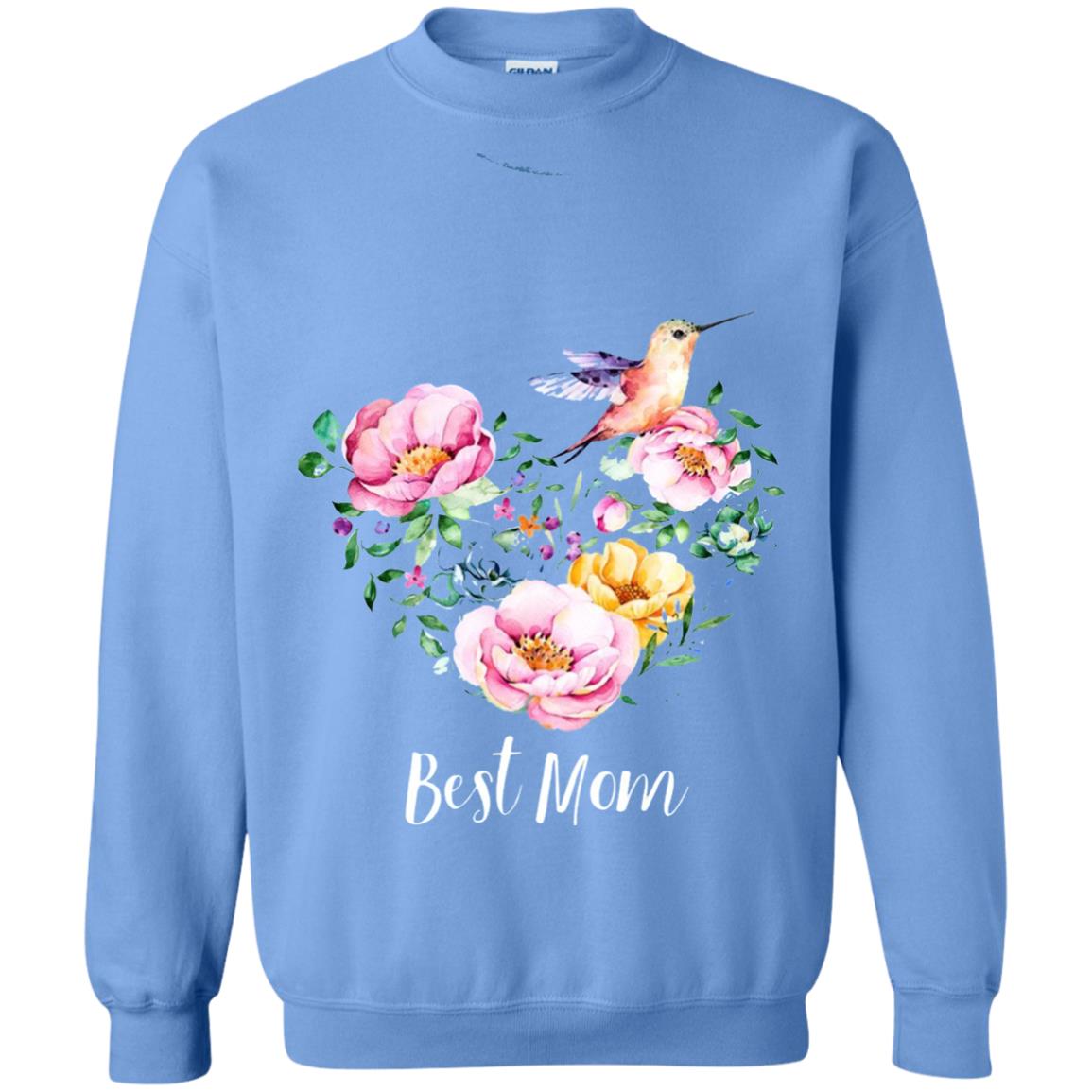 Best Mom Hummingbird Flower Heart Mommy Shirt Carolina Blue