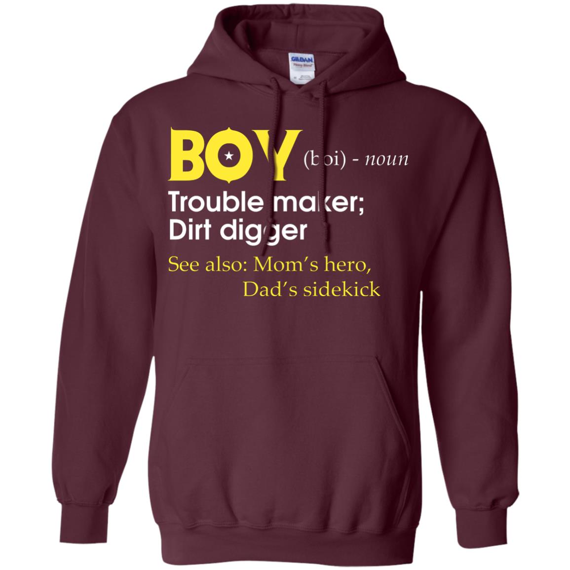 Boy Definition Trouble Maker Dirt Digger Shirt Maroon