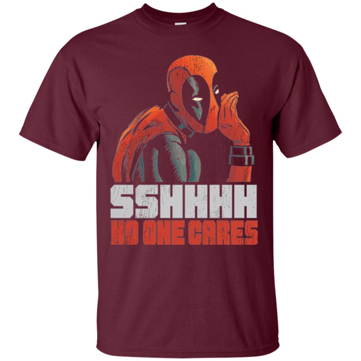 Marvel Deadpool T-shirt Sshhhh No One Cares Whisper Graphic Maroon