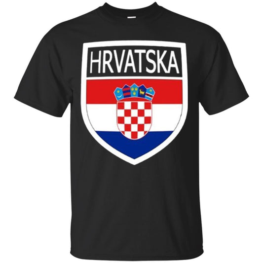 Croatia Shield T-shirt Hrvatska Patch Croatian Flag Badge Black