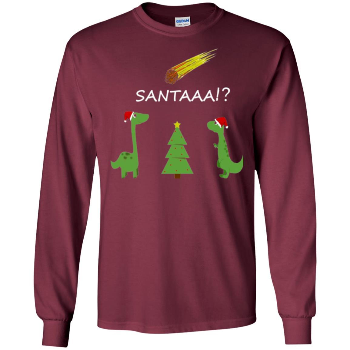 Christmas T-shirt Funny Dinosaus Santaaa Maroon