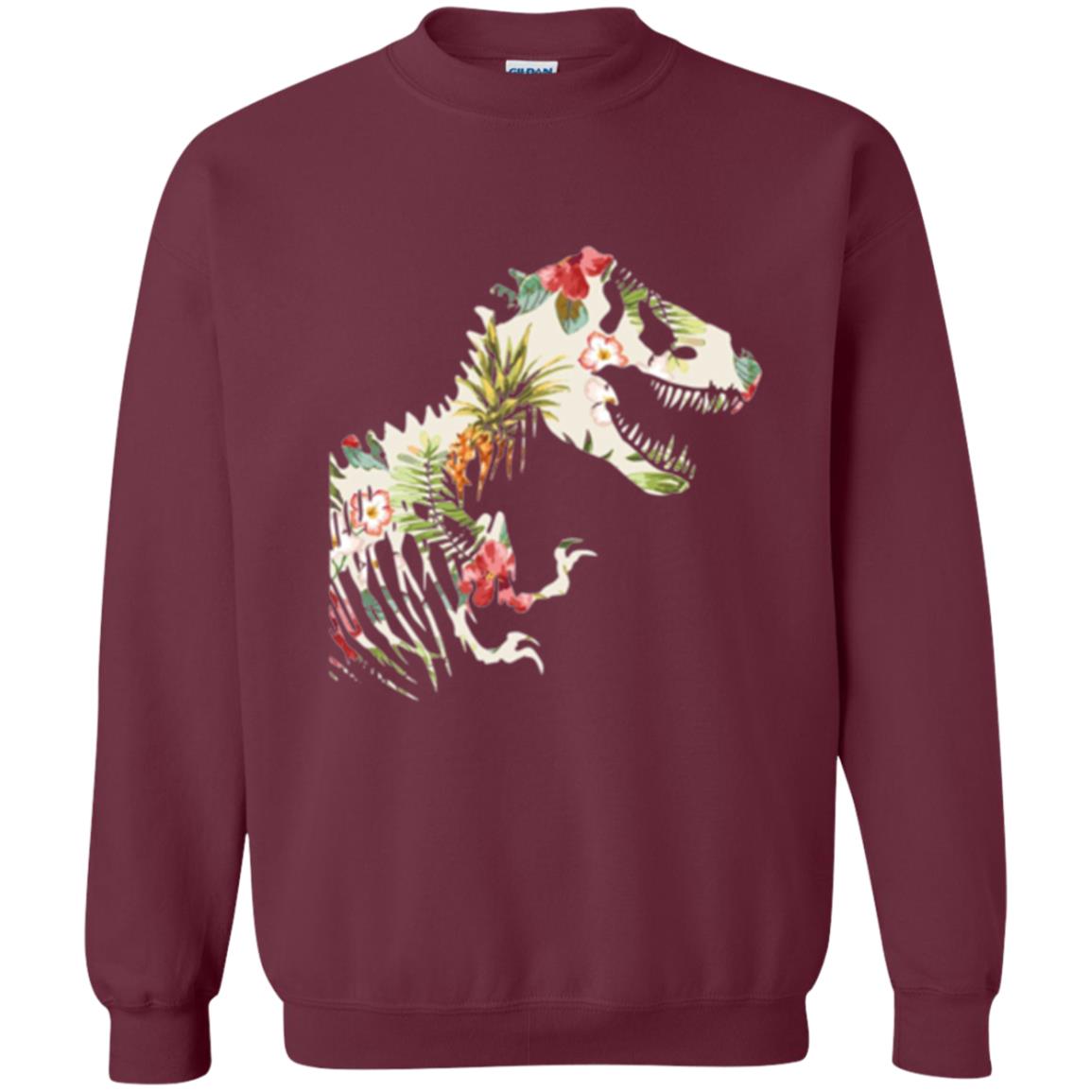 Dinosaur T-shirt Floral Tropical Hawaiian Pattern T Rex Maroon
