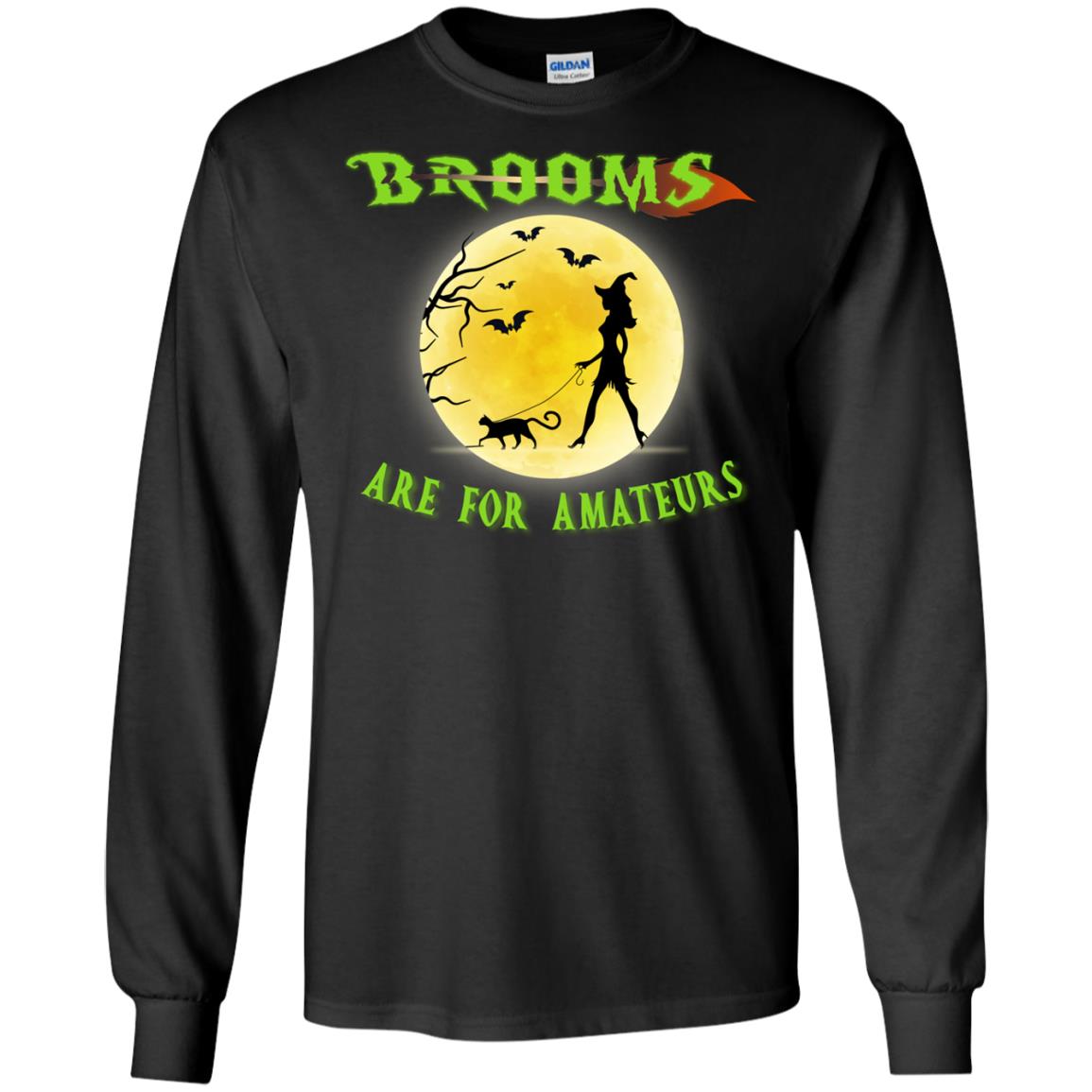 Brooms Are For Amateurs Witches Walk With Cat Funny Halloween Shirt Black