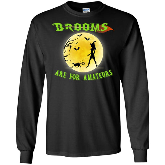 Brooms Are For Amateurs Witches Walk With Cat Funny Halloween Shirt Black
