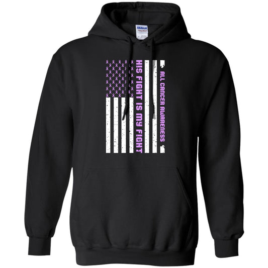 All Cancer Awareness His Fight Is My Fight Lavender Ribbon Stars Flag Of Usa Shirt Black