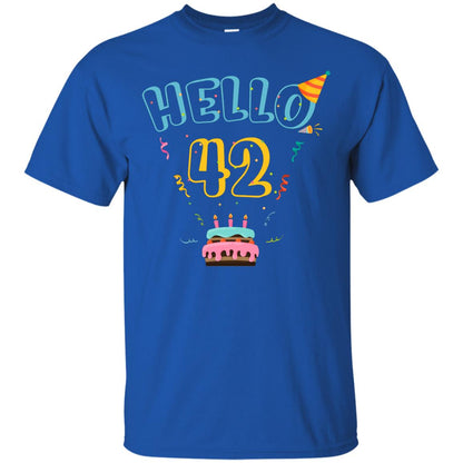 Hello 42 Forty Two 42nd 1976s Birthday Gift Shirt Royal
