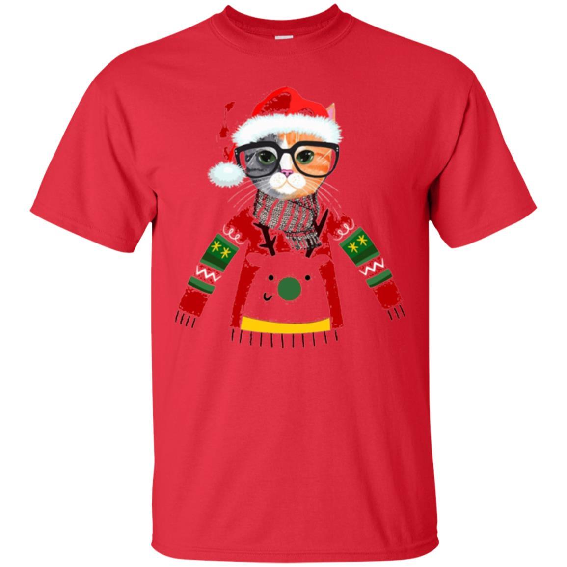 Christmas T-shirt Cat Lover Meowy Christmas T-shirt Red