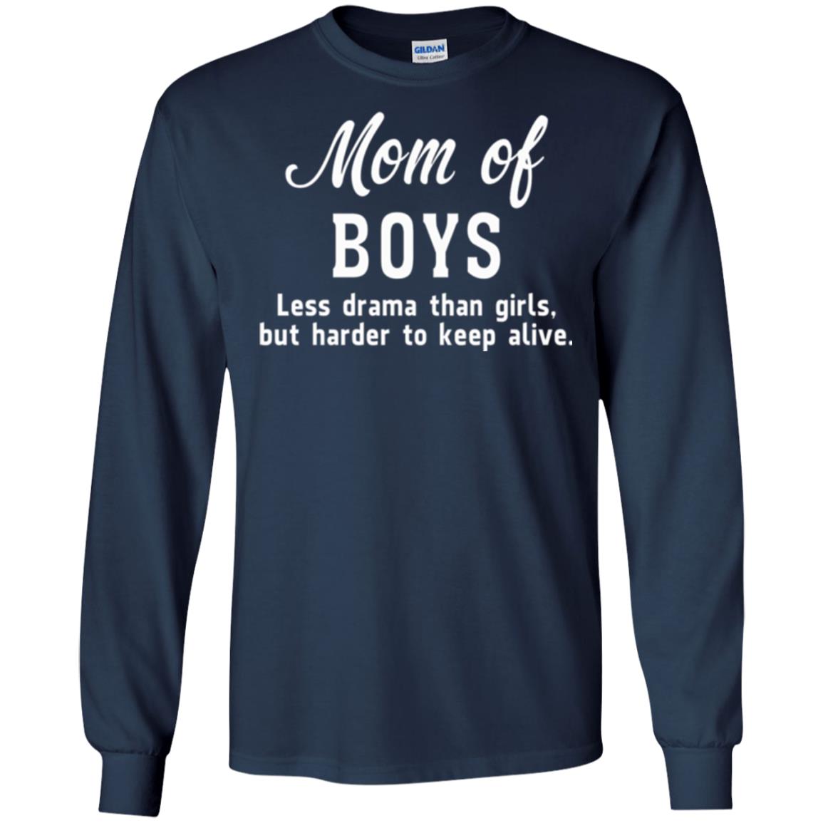 Mom Of Boys Less Drama Than Girls But Harder To Keep Alive T-shirt Mothers Day Navy