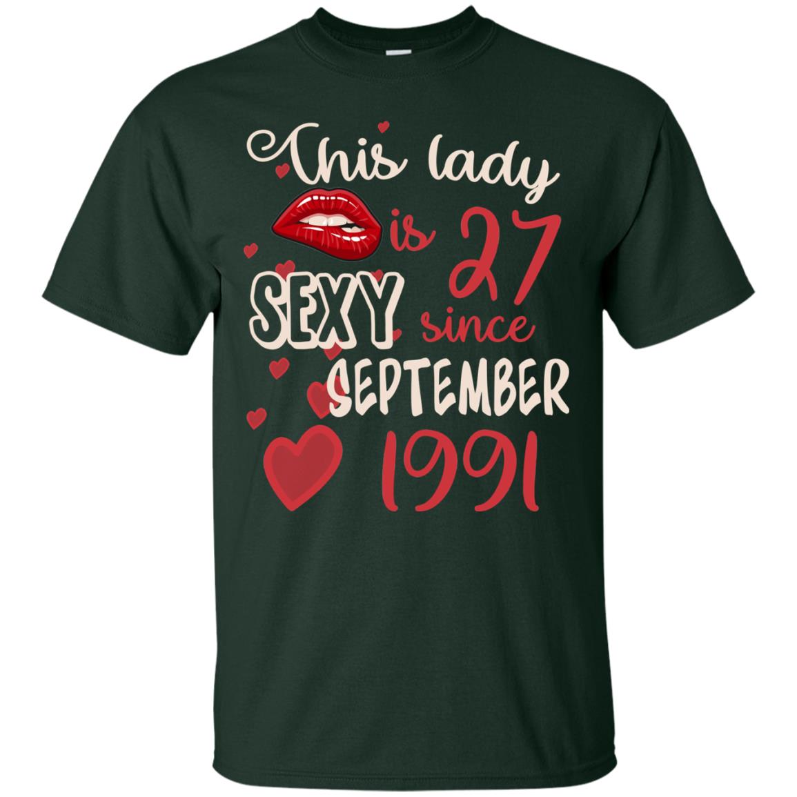 This Lady Is 27 Sexy Since September 1991 27th Birthday Shirt For September Womens Forest