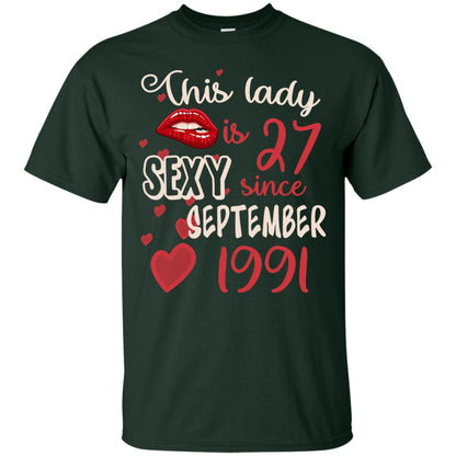 This Lady Is 27 Sexy Since September 1991 27th Birthday Shirt For September Womens Forest