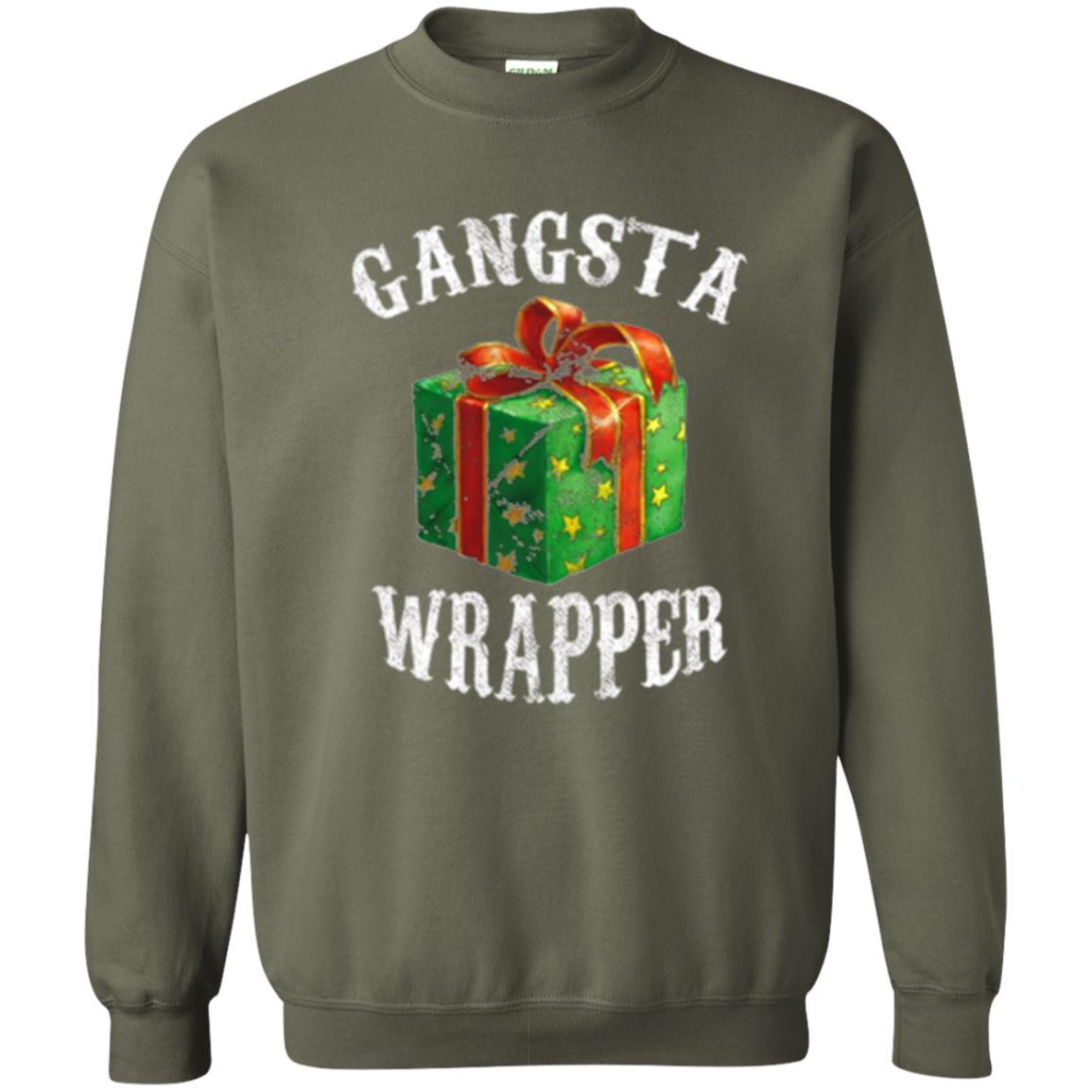 Christmas T-shirt Gangsta Wrapper Novelty Military Green