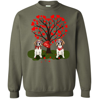 Valentine Beagle Couple Heart Tree Shirt Military Green