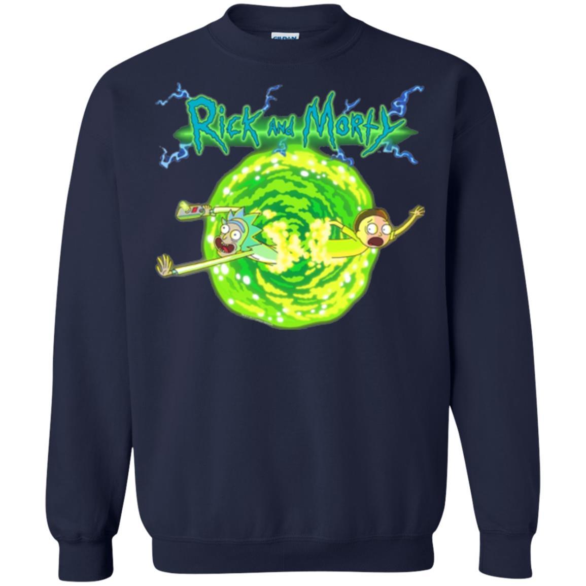 Rick Morty T-shirt Portal Glow Lightning Logo Navy