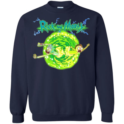 Rick Morty T-shirt Portal Glow Lightning Logo Navy