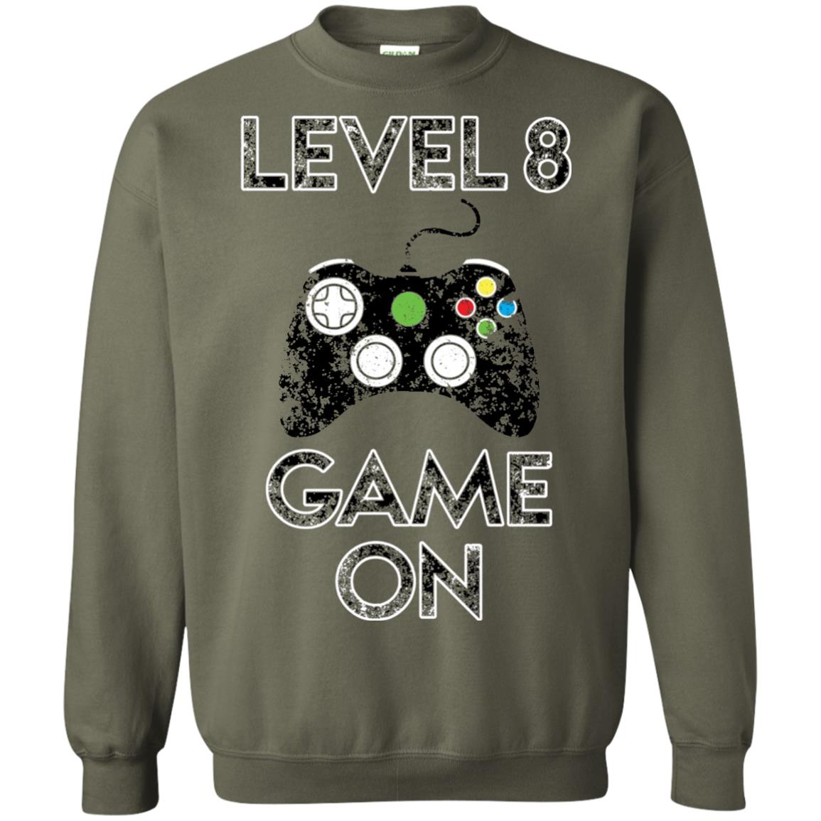 Kids Level 8 Game On 8th Birthday Gift T-shirt Military Green