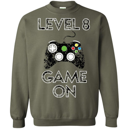 Kids Level 8 Game On 8th Birthday Gift T-shirt Military Green