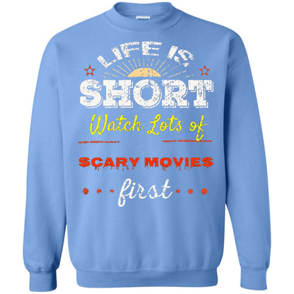 Horror Movie T-shirt Life Is Short Watch Scary Movies First Carolina Blue
